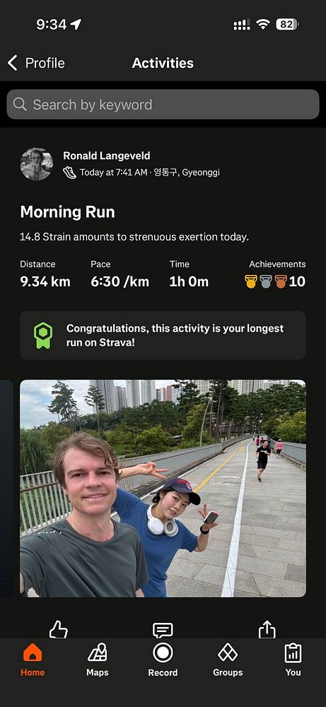 A screenshot of a fitness tracking app displaying a morning run activity.