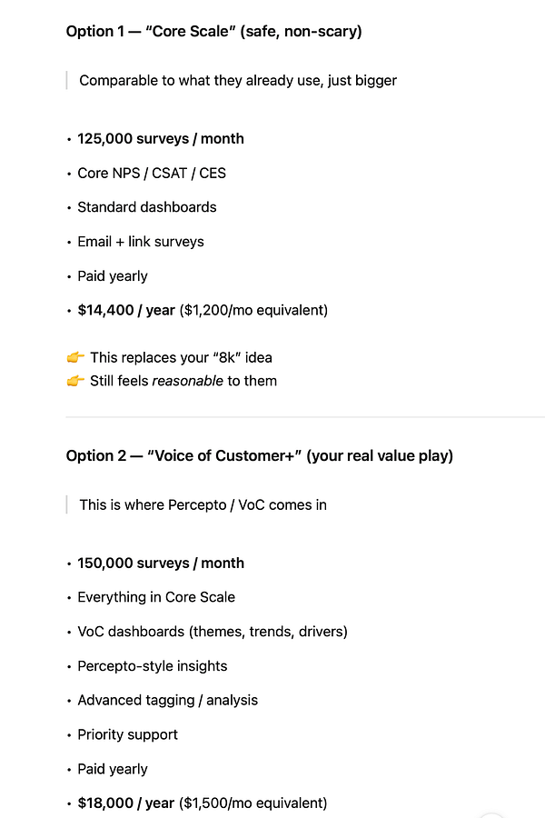 The image presents two options for an enterprise quote related to survey services.