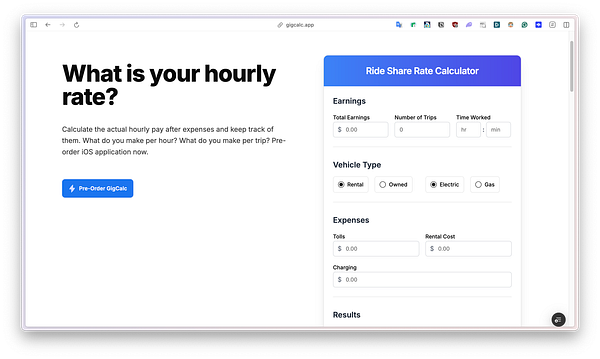 The image displays a landing page for a ride share rate calculator application.