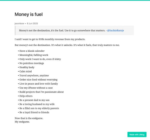 A personal reflection on the value of money and its role in achieving life goals.