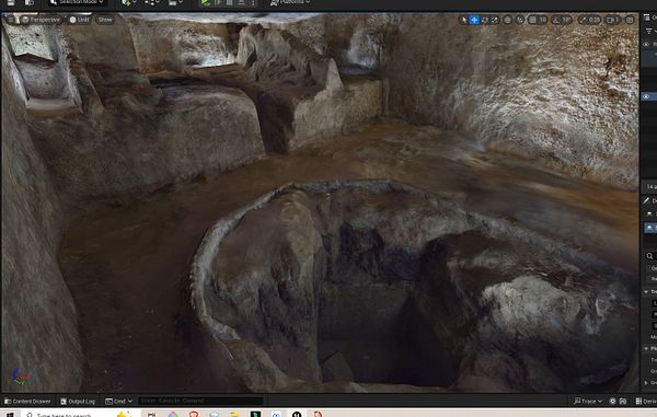 A 3D rendering of the interior of the Khufu structure, showcasing its intricate stonework and layout.