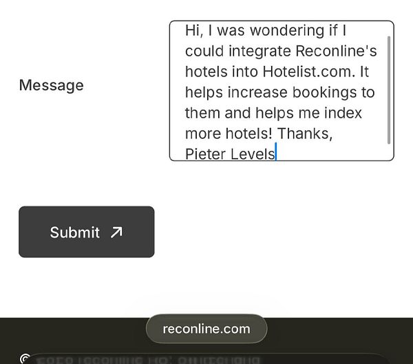 Screenshot of the Reconline Website displaying the Hotel List page with navigation and functional tabs.