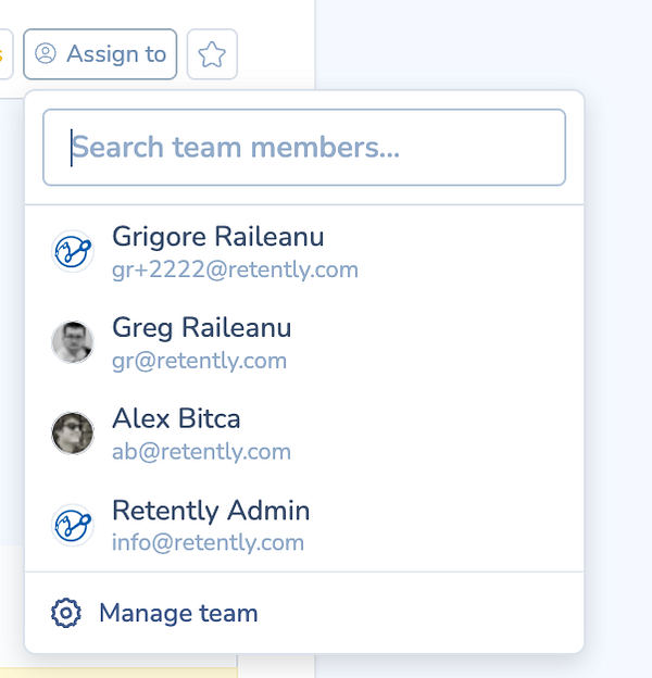 The image displays a team member selection modal for assigning tasks within a project management interface.