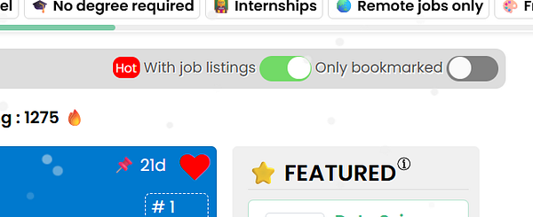 Screenshot of a job board search interface displaying filter options, a search bar, and multiple job board entries with ratings and tags.