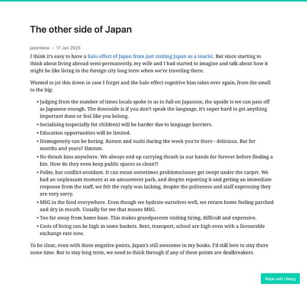 A blog post discussing the challenges and experiences of living in Japan long-term.