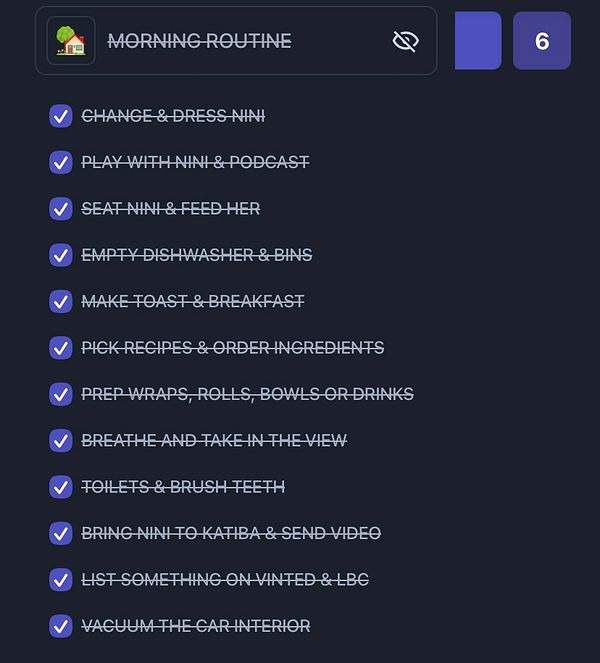 A digital checklist for a morning routine with various tasks.
