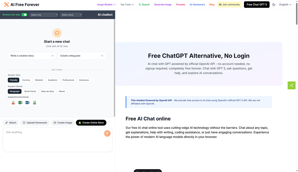 AIFreeForever GPT 5 chatbot