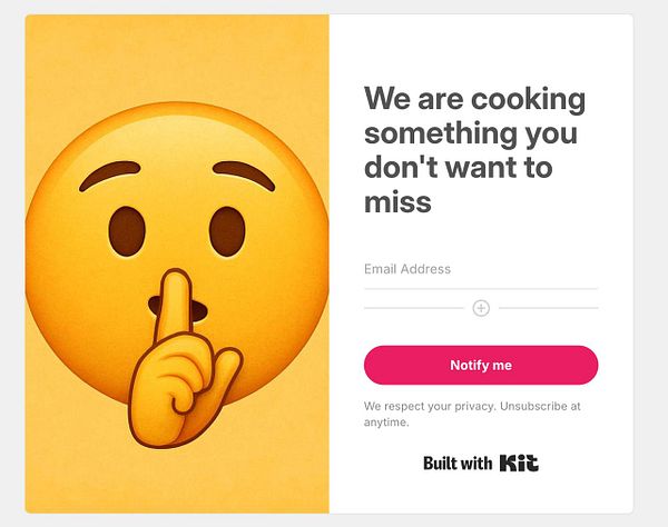 The image features a promotional banner with a playful emoji and a call-to-action for email sign-up.