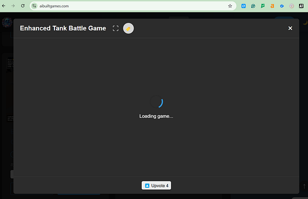 A loading modal for the Enhanced Tank Battle Game is displayed.