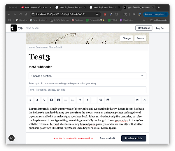 The image displays a user interface for editing an article in a web application.