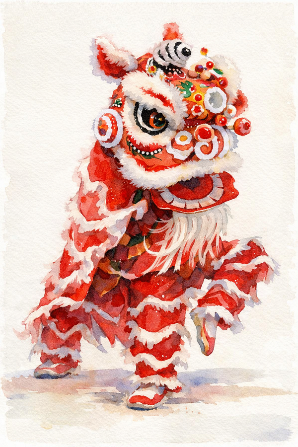 Illustration of a cartoon tiger holding an orange and a red envelope, decorated with Lunar New Year elements.