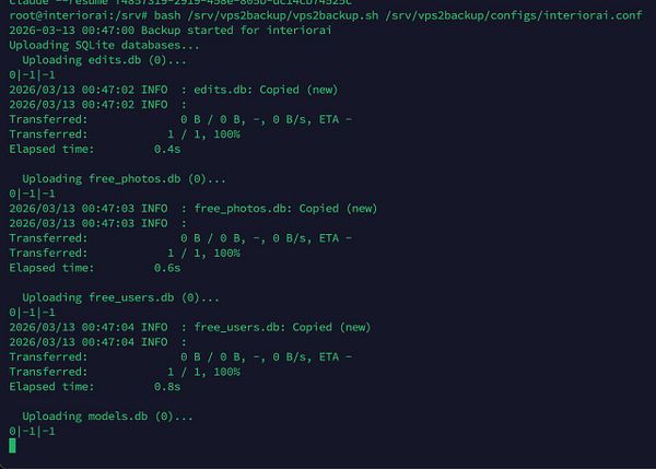Screenshot of a script configuration interface for VP2 backup on Interior AI's platform showing the 'Enable VP2 Backup' toggle and related settings.