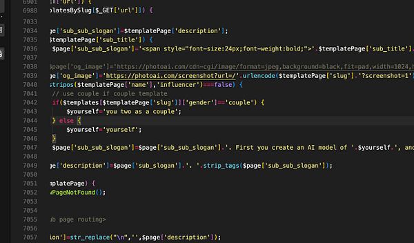 The image displays a code snippet from a web application related to creating AI models for couples.