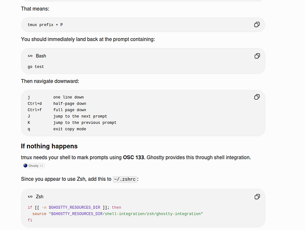 Terminal window displaying tmux session with command history and configuration file open in Vim editor.