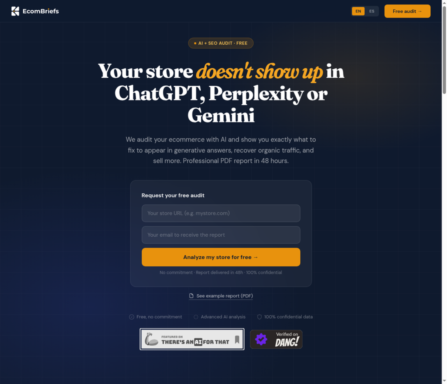 Image for article EcomBriefs  Audits ecommerce stores for AI visibility in ChatGPT and Perplexity