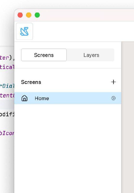 The image displays a user interface for a design tool featuring a 'Screens' tab.