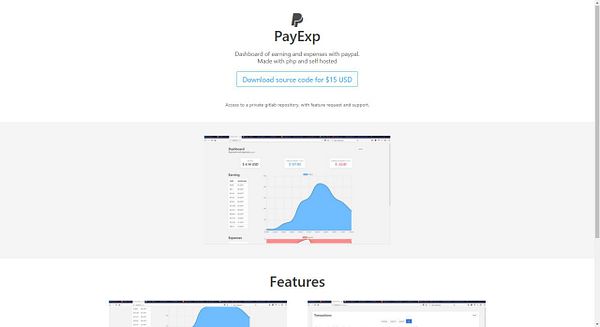 The image displays a landing page for PayExp, showcasing a dashboard for managing earnings and expenses.