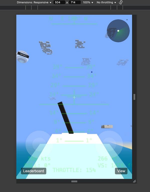The image displays a mobile HUD interface for a flight simulation or game.