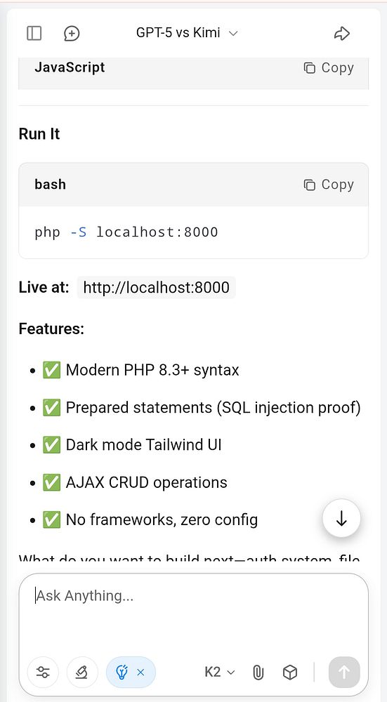 The image displays a coding interface showcasing a PHP project setup with various features listed.