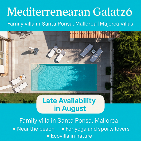 An aerial view of a luxurious villa with a swimming pool in Santa Ponsa, Mallorca.