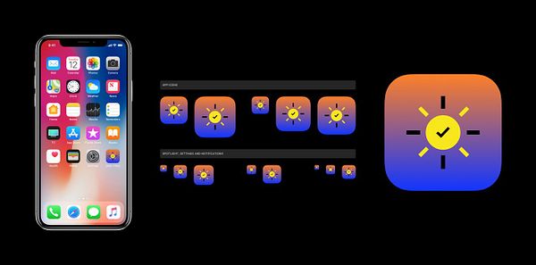 The image features a smartphone displaying various app icons alongside a newly designed icon.