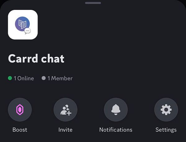 The image displays a Discord server interface for a chat named 'Carrd chat'.