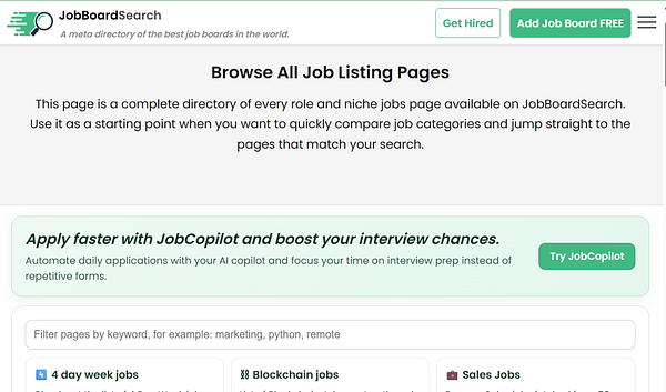 Website banner advertisement at the top of a job board search webpage.
