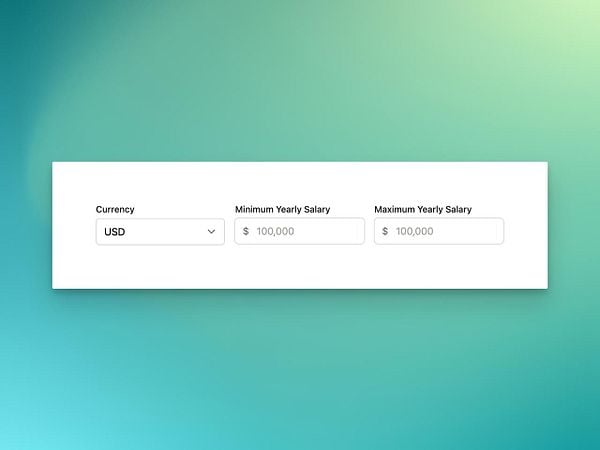 The image displays a user interface for entering salary details in a job posting form.