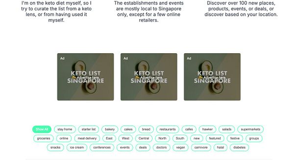 The image features a redesigned advertisement layout with three promotional images for a keto-related service in Singapore.