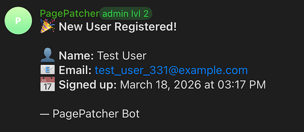 Diagram illustrating a bot architecture designed to notify Telegram of new user registrations through a cascade of AWS services.