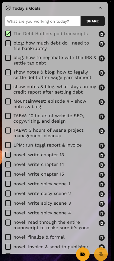 A task management interface displaying a list of goals for the day.