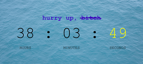 A countdown timer overlaying a serene ocean background.