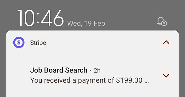 A mobile notification from Stripe indicating a payment received.