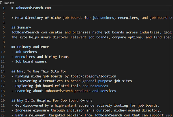 A screenshot displays a terminal window showing commands and their outputs related to file operations involving 'llms.txt'.