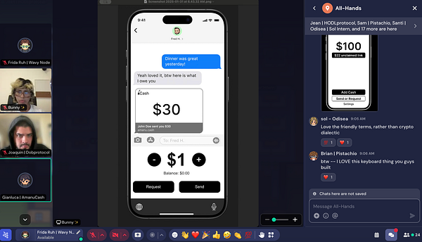 A mobile payment interface displaying a transaction for $30 alongside a chat conversation.