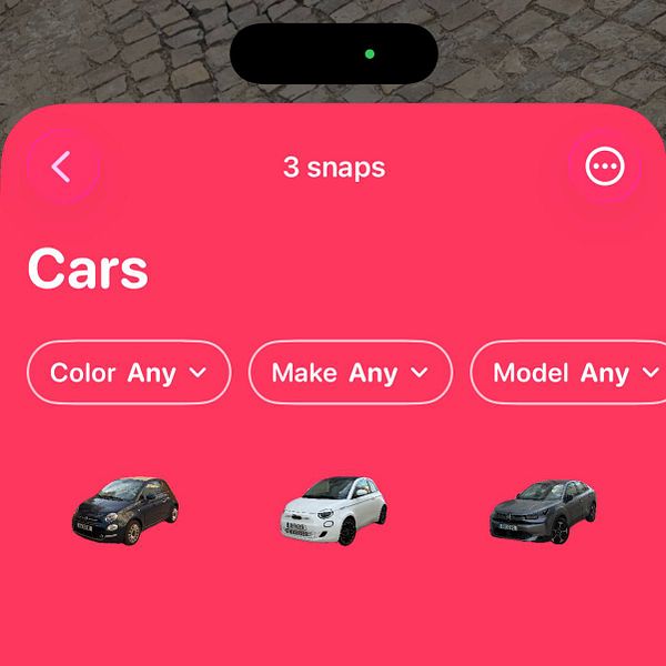 A mobile app interface running on an emulator shows a list of car brands with their logos and filters, designed for automatic detection and categorization.