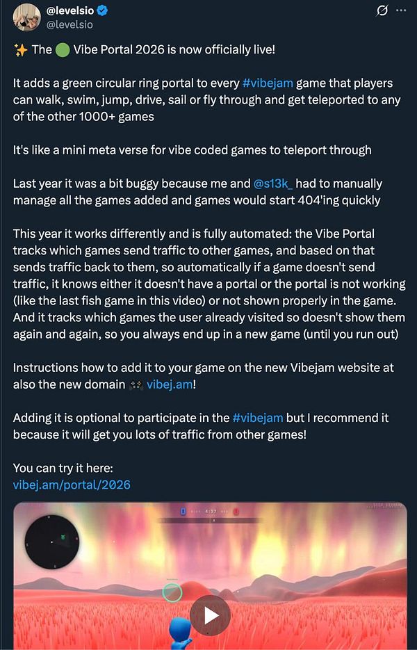 Screenshot of an analytics dashboard showing traffic metrics for 'vibejam' portals with filter options.
