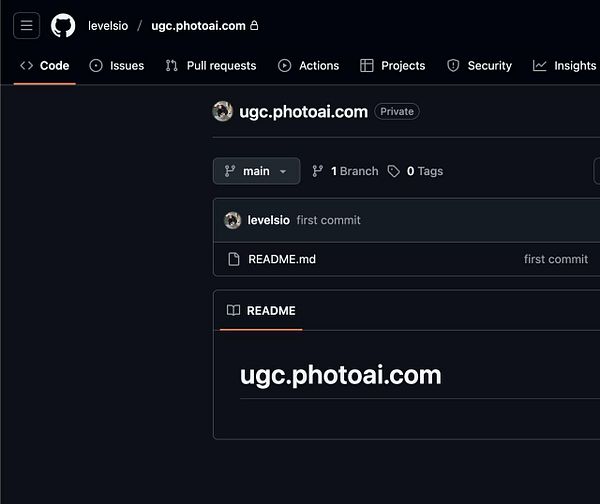 The image displays a GitHub repository interface for 'ugc.photoai.com'.