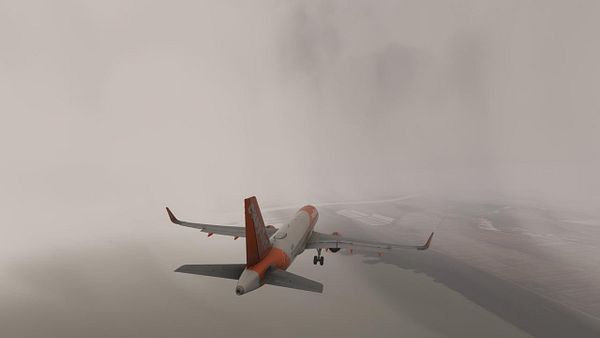 View from a cockpit of an airplane on the ground at Lisbon Airport in zero visibility conditions, showing only instrument panel lights.