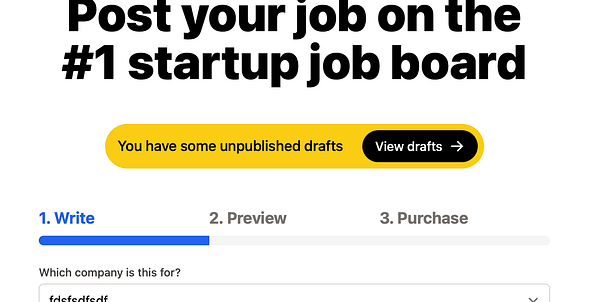 The image displays a job posting interface with a notice about unpublished drafts.