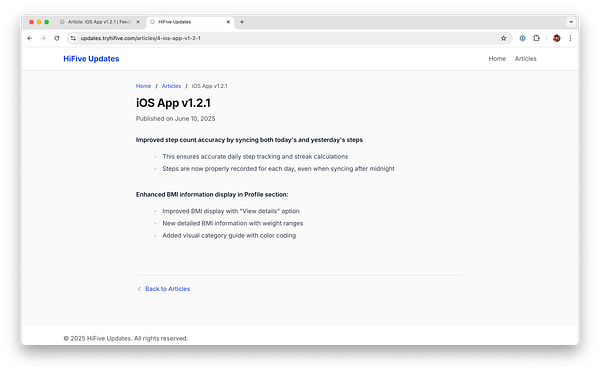 The image displays a webpage detailing the updates for the iOS App version 1.2.1.