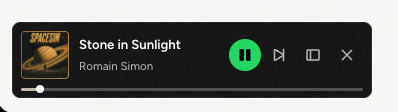 Screenshot of a music player interface embedded on a webpage featuring track details, playback controls, and a progress bar.
