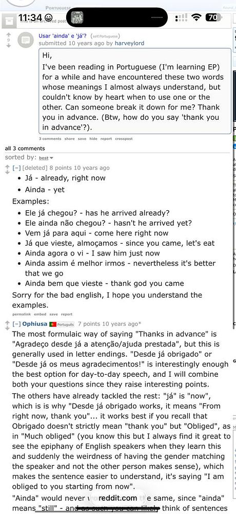 Diagram explaining the different uses and meanings of the Portuguese words "já" and "ainda" with illustrations and examples.