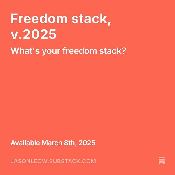 The image features a promotional graphic for a newsletter titled 'Freedom stack, v.2025'.