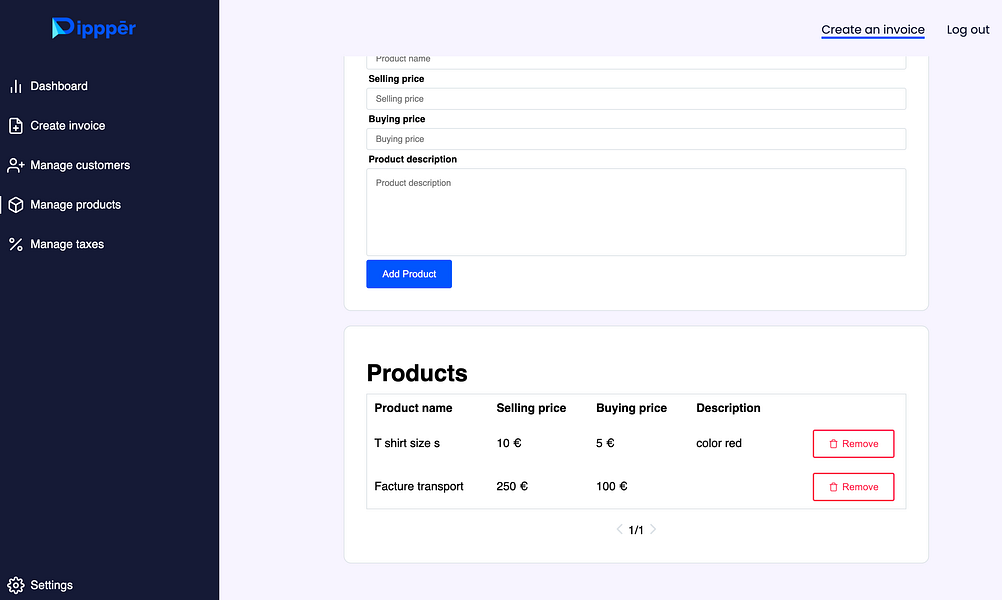 Dippper light-invoice