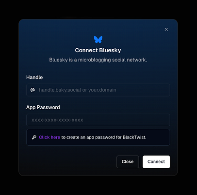 A user interface for connecting to the Bluesky microblogging social network.