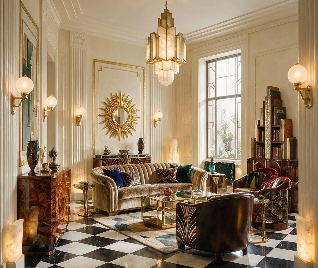 A living room in the Art Deco style