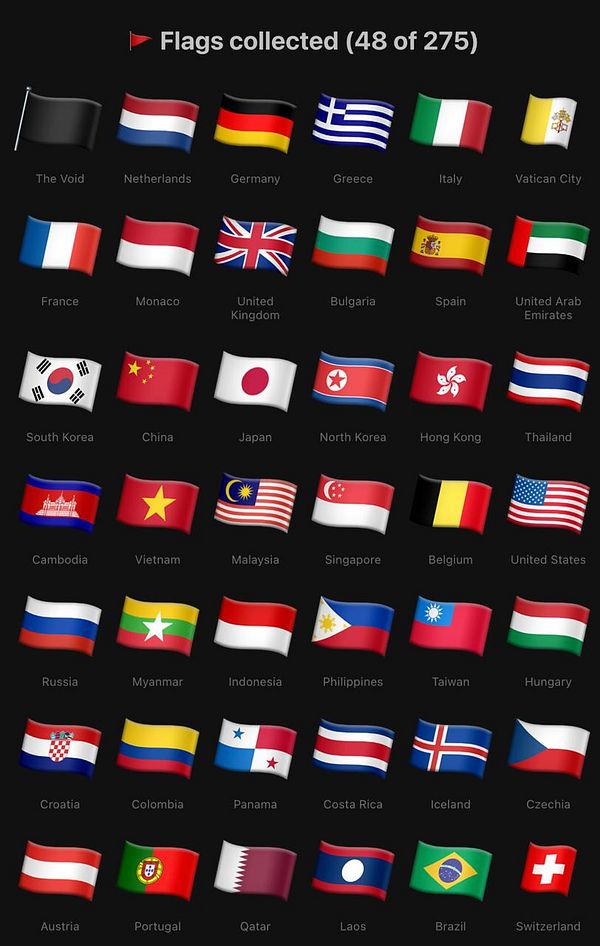 A screenshot of a game app showing various flag and trophy icons in a grid layout with labels under each icon.
