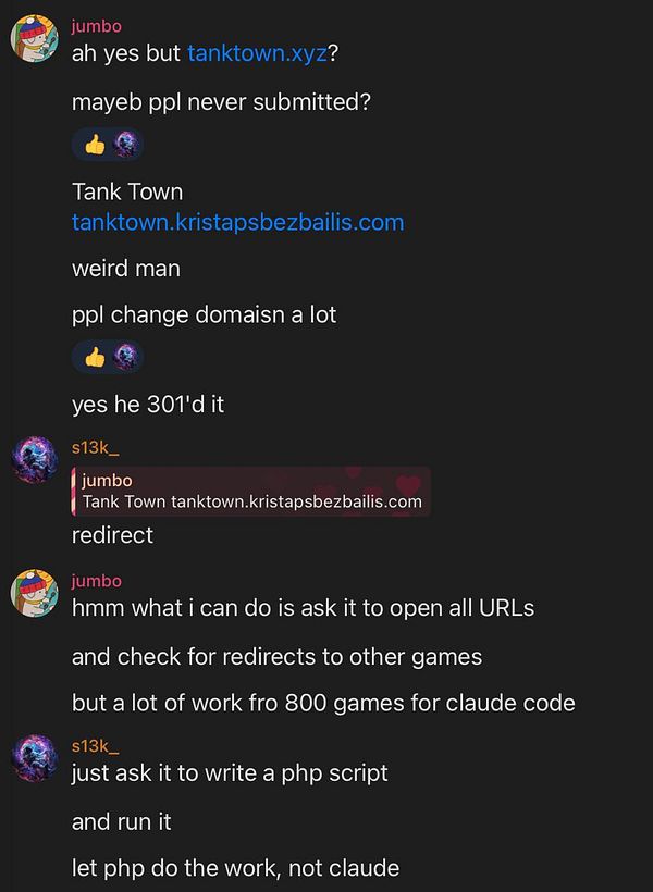Screenshot of a webpage showing redirection tracking details for various game URLs with a browser interface.