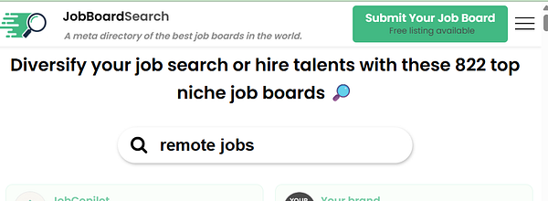 Screenshot of a Google search results page for various job boards.